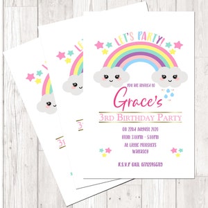 Beautiful Personalized Pastel RAINBOW  birthday party invitations pastel colour x10 including white envelopes
