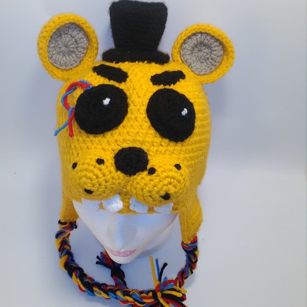 FNAF golden freddy hat, five nights at freddy's, golden freddy, earflap hat, gift, hat, crochet hat, character hat