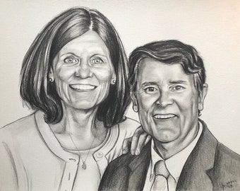 Custom Graphite Portrait, Two Subjects, Grandparent Drawing, Portrait from Photograph Drawing and Artwork, Black and White Portrait