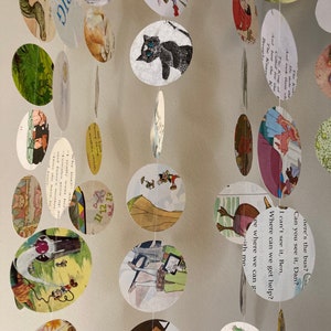 Book page garland, children&#39;s book garland | circle garland, paper garland, children&#39;s decor, baby shower, nursery, classroom, library decor