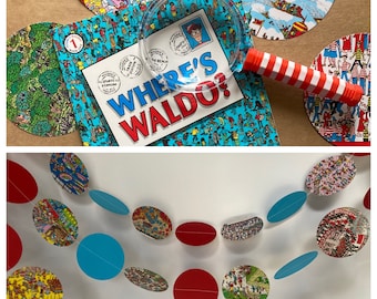 Where’s Waldo? Garland, 3” circle garland, party decor, kids room decor, classroom decor, seek and find, banner