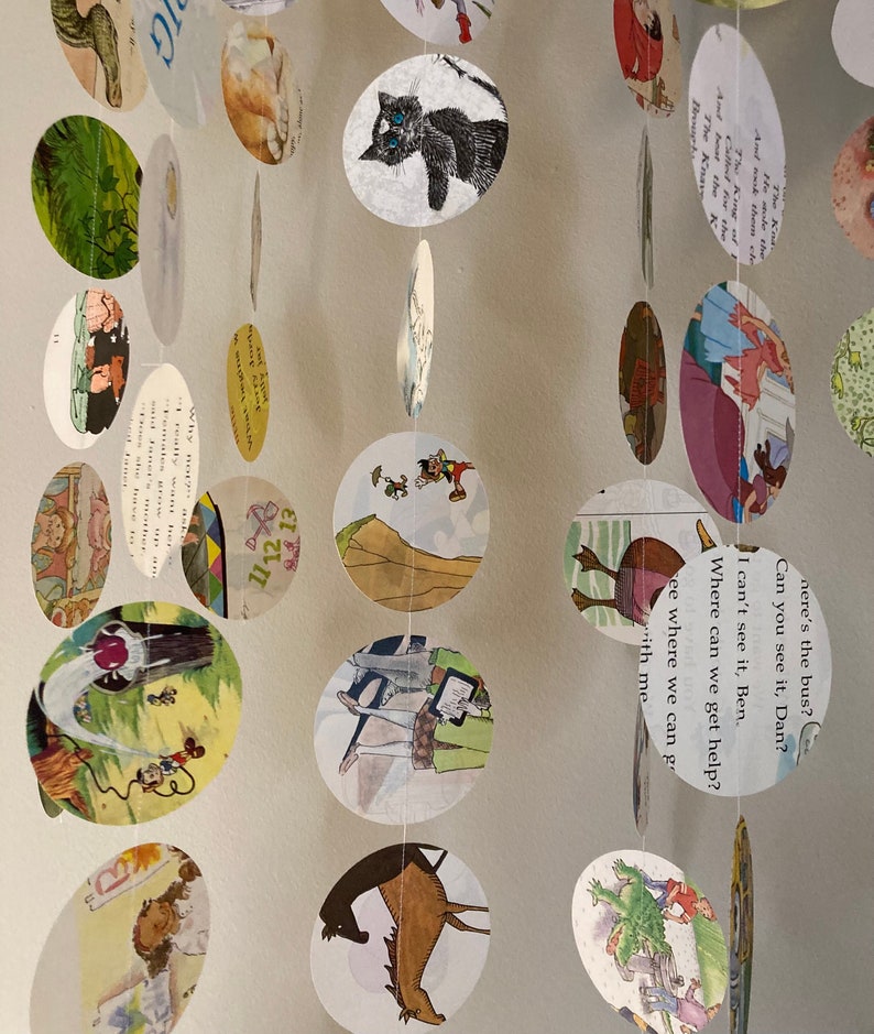 Book Page Garland, Children's Book Garland Circle Garland, Paper