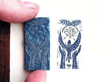 Our Mother, origineel met de hand gesneden, met de hand bedrukt, linosnede blokprint