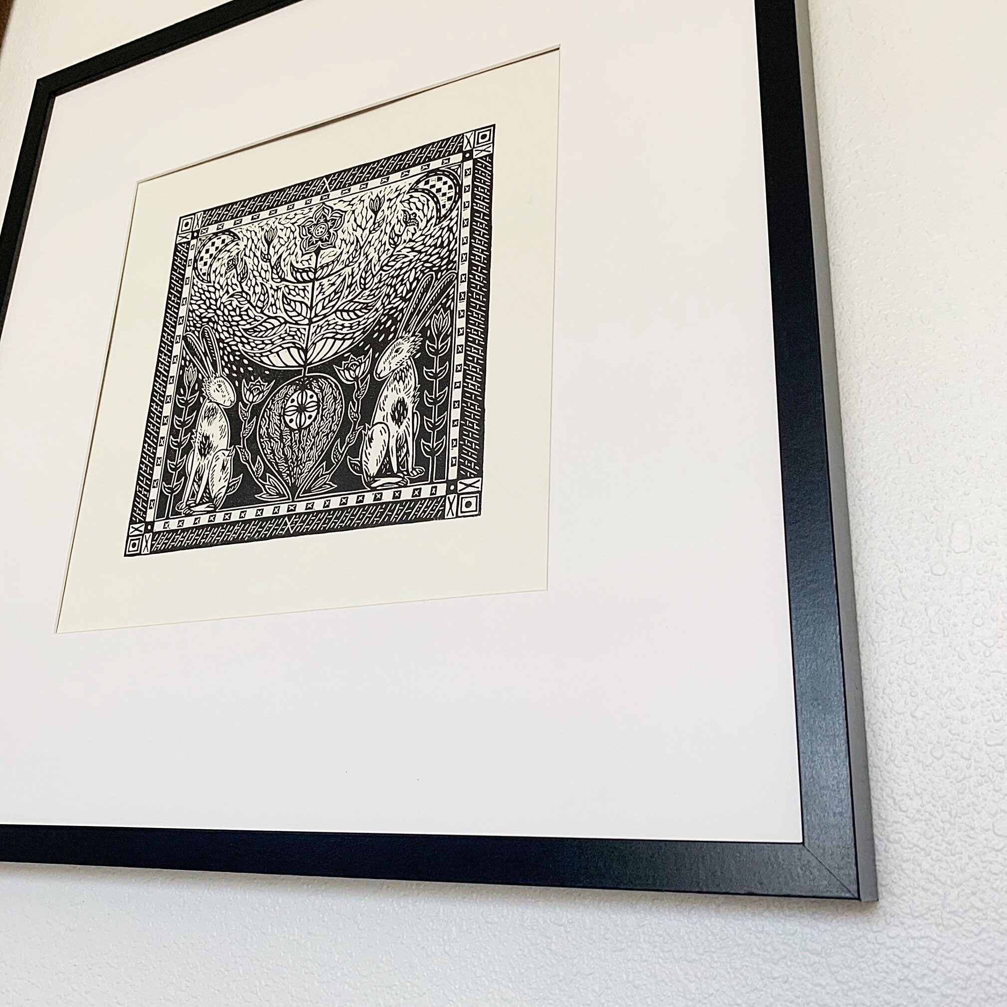 German Artist Rabbit Abundance, German Folk Art, Rabbits and Chinese Lantern Ground Cherry ...