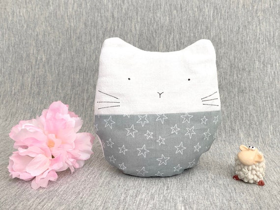 Petite Bouillotte Seche Chat Gris Clair Etoiles 13cm Pour Bebe Etsy