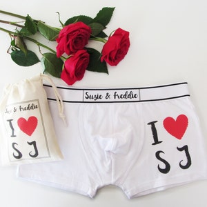 I Love, Personalised Men's Boxer Briefs, valentines gift, gift for him, husband, boyfriend, fiancé, couples anniversary, cotton gift