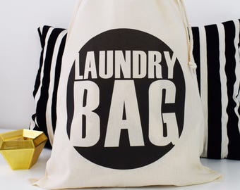 Hand Printed Cotton Laundry Bag, Drawcord Storage Sack
