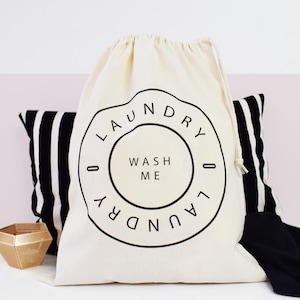 Sac à linge pour la maison et les voyages, Wash Me, panier à sac, sac en toile avec cordon de serrage 100 % coton, panier de rangement pour chambre d'enfant, organisation de la chambre, cadeau