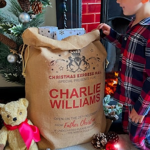 Personalisierter Weihnachtsmann Express Mail Sack, Traditioneller Weihnachtsmann Sack, Kind Weihnachten, personalisierte Weihnachtsgeschenk Tasche, XL, L, M, S Größen