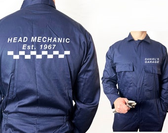 Personalised Head Mechanic, Car Garage Overalls - Husband - Gift for Him - Boiler suit - Father's Day Milestone Gift - Dad tools Present