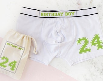 Personalised 24th Birthday Men's Boxer Briefs, Birthday Boy, Ideal Gift for Him, Milestone 24th Keepsake for Son, 24th Birthday Present.