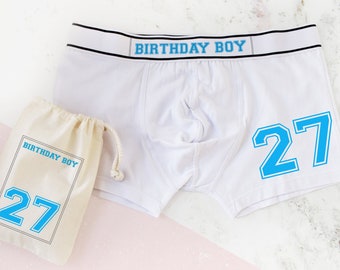 Personalised 27th Birthday Men's Boxer Briefs, Birthday Boy, Ideal Gift for Him, Milestone 27th Keepsake for Son, 27th Birthday Present.