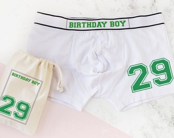 Personalised 29th Birthday Men's Boxer Briefs, Birthday Boy, Ideal Gift for Him, Milestone 29th Keepsake for Son, 29th Birthday Present.