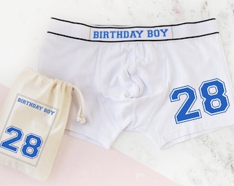 Personalised 28th Birthday Men's Boxer Briefs, Birthday Boy, Ideal Gift for Him, Milestone 28th Keepsake for Son, 28th Birthday Present.