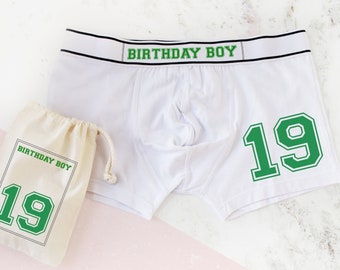 Personalised 19th Birthday Men's Boxer Briefs, Birthday Boy, Ideal Gift for Him, Milestone 19th Keepsake for Son, 19th Birthday Present.