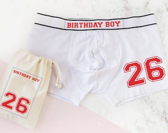 Personalised 26th Birthday Men's Boxer Briefs, Birthday Boy, Ideal Gift for Him, Milestone 26th Keepsake for Son, 26th Birthday Present.