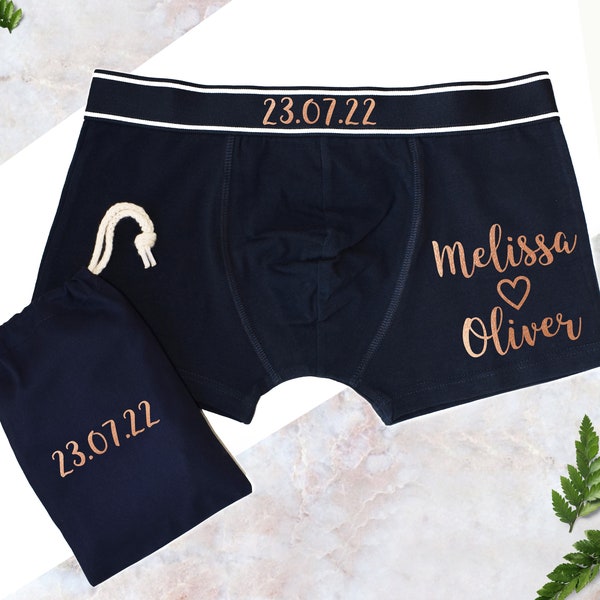 Personalised Couples Names and Date Men's Boxers, Wedding pants, bride to groom gift, Anniversary Gift, rose gold wedding, hochzeitsgeschenk