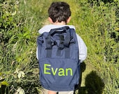 Personalised Kids Explorer Name twin handle roll-top backpack, Children 39 s Camping Travel Bag, Forest School Bag, Nursery, Adventure Rucksack