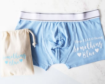 Something Blue, Boxer Briefs for the Groom, Wedding Day Gift, Personalised with Couples names and Date