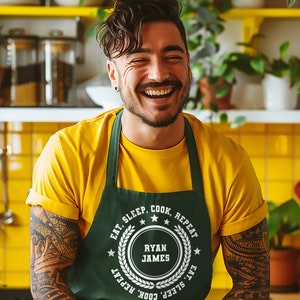 Personalised Apron: Eat, Sleep, Cook, Repeat - baking Chef gift - Dad cooking gift - gift for her - gift for him - House warming gift