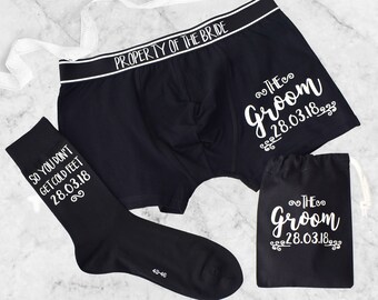 So You Don&#39;t Get Cold Feet, Personalised Groom&#39;s Underwear Set, bride to groom gift, Gift Set, Boxer Briefs and Socks, Personalize