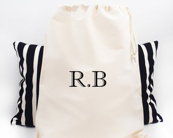 Personalised Initials Storage Bag, laundry Hamper, Drawcord canvas 100% Cotton, Kid Room Storage, makeup organisation, gift wrap bag