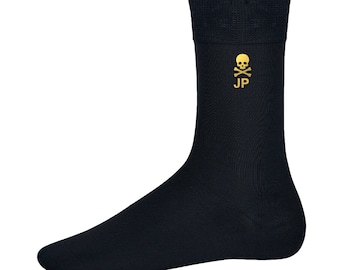 Personalized Black Socks, Custom Initials & Motif, Men's Gift