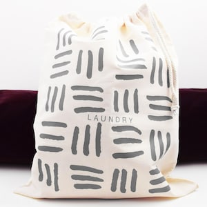 Home And Travel Geometric Big Square Lines Laundry Bag, 40cm x 50cm, Drawcord Cotton Bag, Kids Room Storage Bag, 100% Cotton