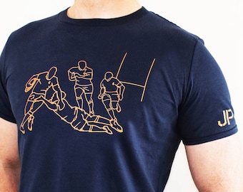 T-shirt de rugby personnalisé pour hommes, t-shirt de sport, coton bio, cadeau pour lui, imprimé sport