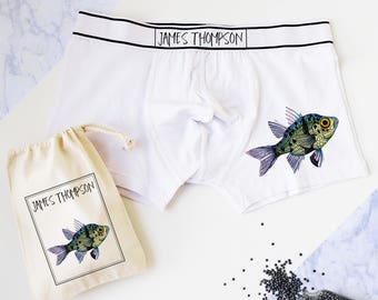 Fish Print Boxers, Personalised Men's Boxer Shorts, Mens Pants, Personalized Gift, Tropical Fish, Fun Gift, Gift for Him