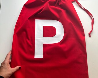 Saco navideño personalizado con inicial, saco de Papá Noel de algodón rojo