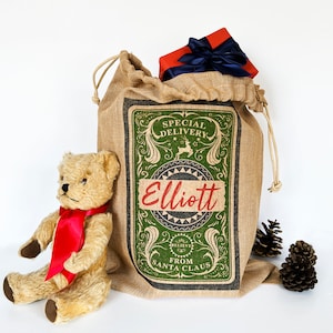 Personalisierter traditioneller Sackleinen-Weihnachtssack Xl, L, M oder S Weihnachtssack, Hessischer Sack, Strumpf, Childs Xmas, Jute Geschenk
