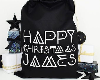 Saco navideño nórdico personalizado: bolsa de regalo de algodón monocromática
