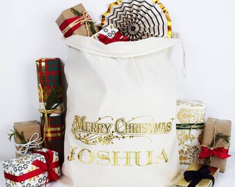 Personalised Merry Christmas Traditional Sack - Christmas Stocking - Christmas Present - Personalized Christmas Sack
