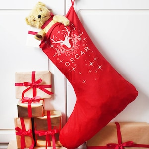 Personalised Stags Head Big Red Stocking - Christmas Stocking - Christmas Present - Personalized Christmas Stocking