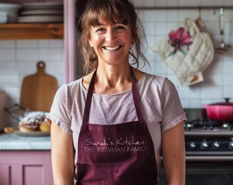 Gepersonaliseerde naam, familiekeukenschort, cadeau voor haar - bakcadeau - keukencadeau - cadeau voor hem, perfect cadeau voor de kookliefhebber