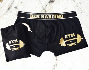 Men's personalised Gym and Tonic boxers, Gym gifts, gifts for him, Gin and Tonic gift, Black and Gold, Novelty gift, Personalized gift