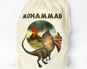 Personalised DILOPHOSAURUS Dinosaur Storage Bag - Jurassic Party Gift Bag - Dinosaur Toy Sack - Birthday Sack - Laundry Bag - Kids Bedroom