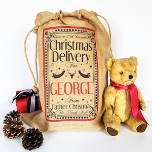 Personalisierte Weihnachtslieferung Jutesack, Xl, L, M oder S, Weihnachtsmannsack, Hessian Sack, Stocking, Childs Xmas, Jute Geschenk