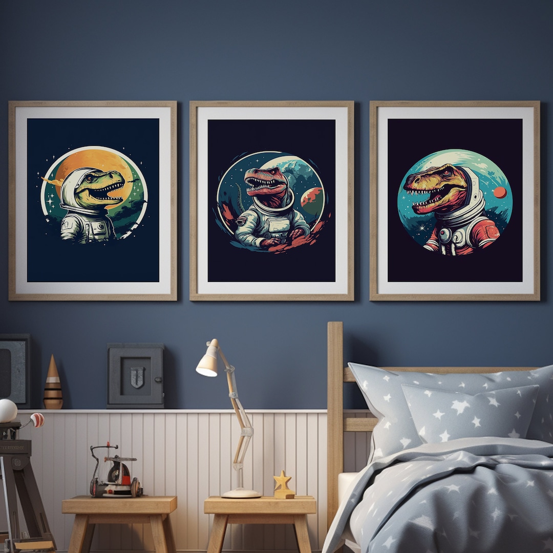 Digital Download, Set of 3 Dinosaur Space Prints for Kids Room ...