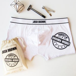 Property Of…, Personalised Men&#39;s Boxer Shorts, briefs,personalised for Groom, Anniversaries, Weddings