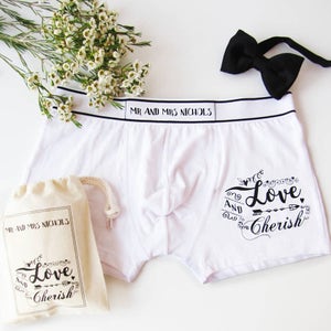 Liebe und schätzen, personalisierte Herrenhose, Boxershorts, Valentinsgeschenk für ihn, Ehemann, Freund, Verlobter, Paare Jahrestag, Baumwolle