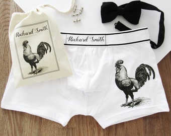 Cockerel Print, Personalised Men's Boxer Briefs