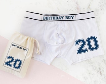 Personalised 20th Birthday Men's Boxer Briefs, Birthday Boy, Ideal Gift for Him, Milestone 20th Keepsake for Son, 20th Birthday Present.