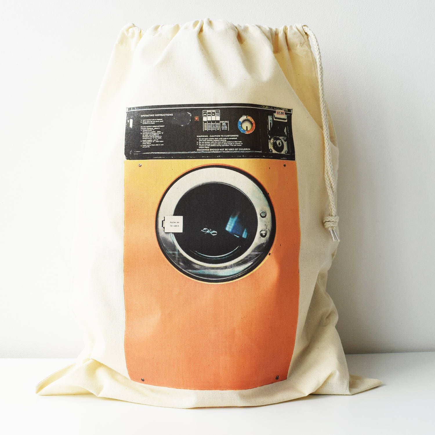 Laundry Bag Washing Machine Print Drawcord Cotton Bag Etsy UK