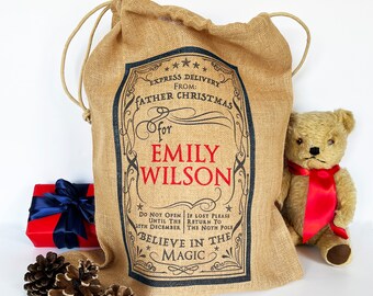 Saco de arpillera personalizado para Papá Noel, decoración navideña mágica