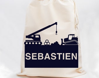 Personalisierte Baustellen-Namens-Aufbewahrungstasche, Kinderzimmer Spielzeugtasche, Jungen Mädchen Schlafzimmer, Bagger für Jungen, Bulldozer Print, Party