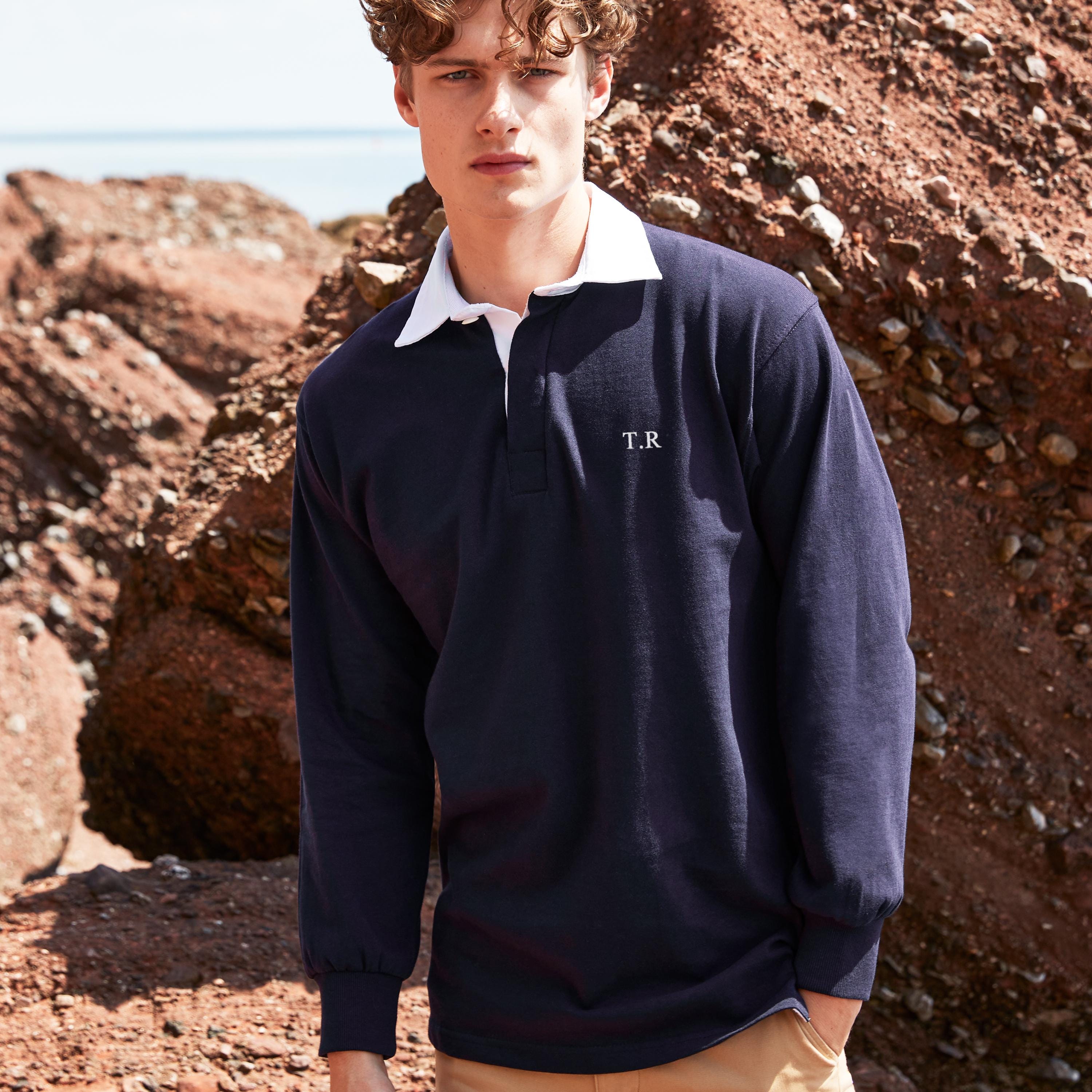 Personalised Rugby Shirt – Custom Initials, Long Sleeve Cotton Top - Etsy