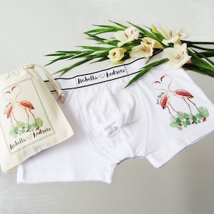 Benutzerdefinierte Love Birds Flamingo Boxer - Einzigartiges Valentinstagsgeschenk für Ihn, Ehemann, Freund, Verlobte - Paarjubiläum - Weicher Baumwollstoff