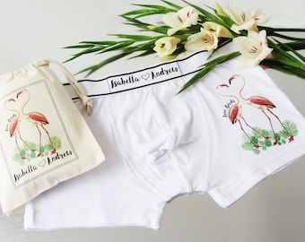 Custom Love Birds Flamingo Boxers - Unique Valentine's Gift for Him, Husband, Boyfriend, Fiancé - Couples Anniversary - Soft Cotton